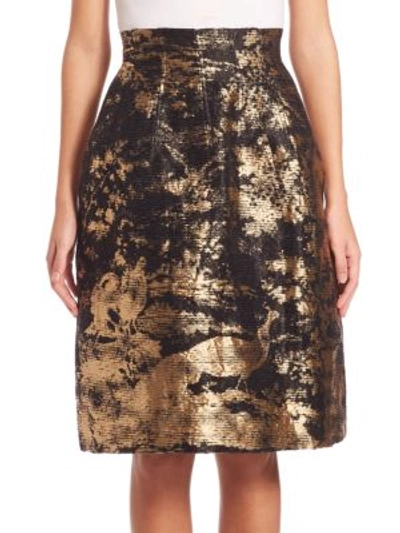 Shop Oscar De La Renta Peacock Jacquard Skirt In Gold