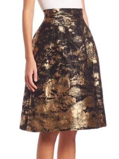 Shop Oscar De La Renta Peacock Jacquard Skirt In Gold