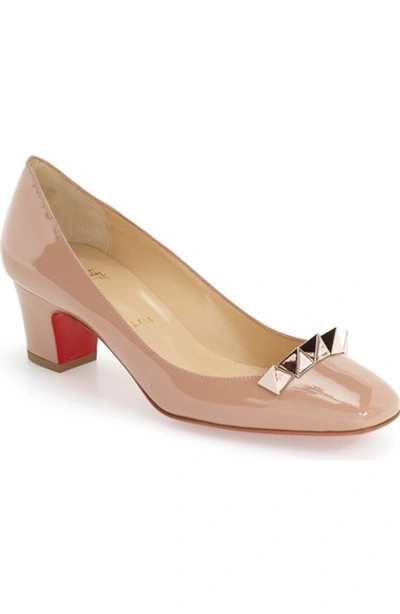 Shop Christian Louboutin 'pyramidame' Studded Pump In Nude Patent