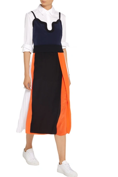 Shop Victoria Victoria Beckham Color-block Silk Crepe De Chine Midi Dress