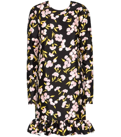 Shop Marni Floral Printed Cotton Dress In Black