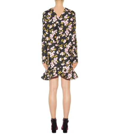 Shop Marni Floral Printed Cotton Dress In Black