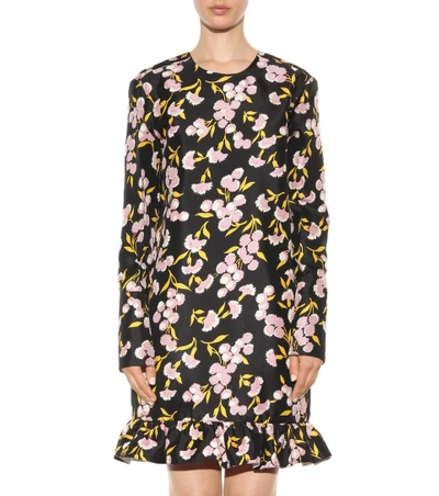 Shop Marni Floral Printed Cotton Dress In Black