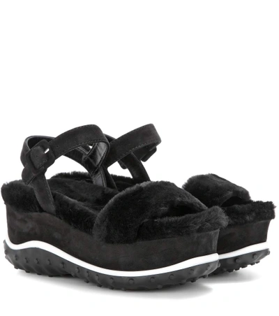 Miu Miu Fur And Suede Platform Sandals In Black