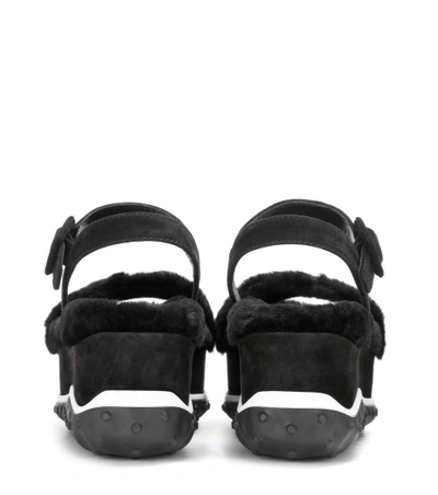 Shop Miu Miu Fur And Suede Platform Sandals In Black