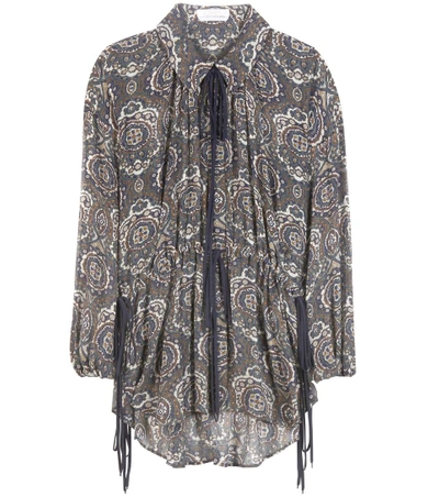 Shop Chloé Printed Crepon Silk Blouse In Green