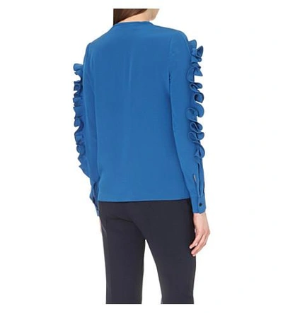Shop Victoria Victoria Beckham Ruffle-detail Silk Top In Blue