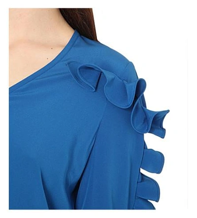 Shop Victoria Victoria Beckham Ruffle-detail Silk Top In Blue