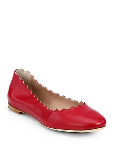 Shop Chloé Scalloped Leather Ballet Flats In Red