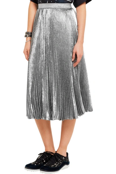 Shop Christopher Kane Pleated Silk-blend Lamé Skirt