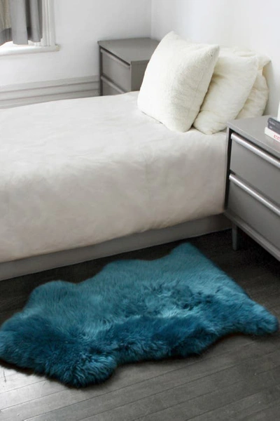 Natural Milan Genuine Sheep Shearling Single Sheepskin Rug In Teal