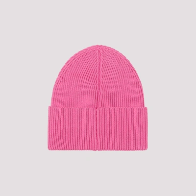 Shop Palm Angels Classic Logo Ribbed Beanie Hat In Pink &amp; Purple