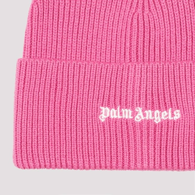 Shop Palm Angels Classic Logo Ribbed Beanie Hat In Pink &amp; Purple