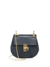 Chloé Drew Small Suede & Leather Saddle Crossbody Bag In Silver Blue