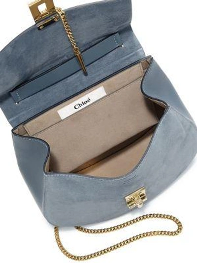 Shop Chloé Drew Small Suede & Leather Saddle Crossbody Bag In Silver Blue