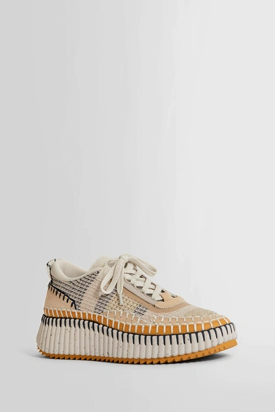 Chloé Nama Embroidered Suede And Recycled-mesh Sneakers In Beige