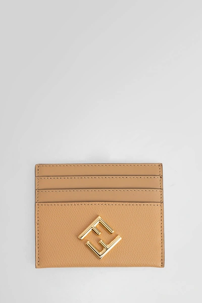 FENDI: FF Squared credit card holder in leather - Beige