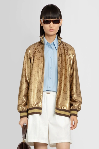 Gucci Brown Maxi Gg Bomber Jacket In Gold | ModeSens