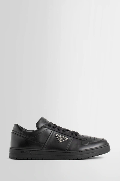 Prada Low Black Re-nylon And Leather Trainer In Black