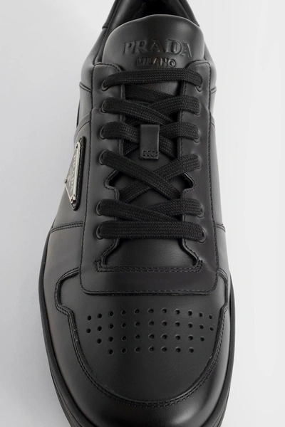 Prada Low Black Re-nylon And Leather Trainer In Black