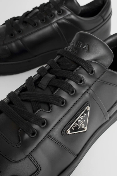 Prada Low Black Re-nylon And Leather Trainer In Black