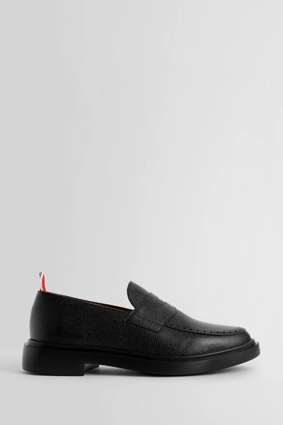 Thom Browne Black Slip-on Loafers With Loop Detail In Leather Man In Black