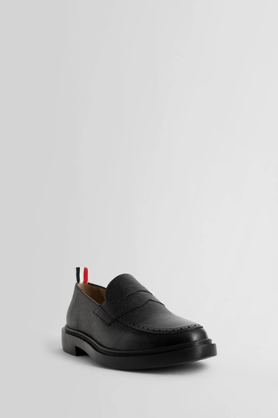 Thom Browne Black Slip-on Loafers With Loop Detail In Leather Man In Black