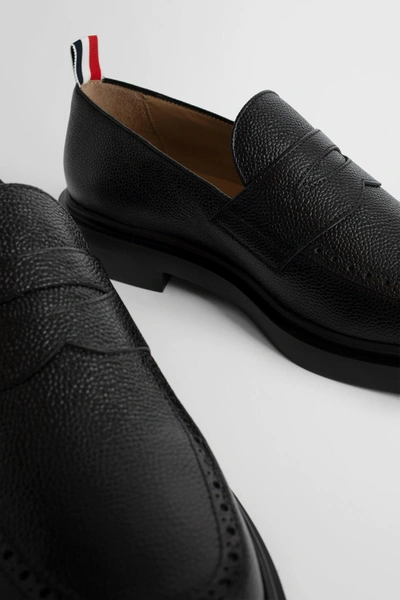 Thom Browne Black Slip-on Loafers With Loop Detail In Leather Man In Black
