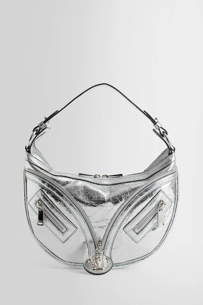 Shop Versace Woman Silver Shoulder Bags