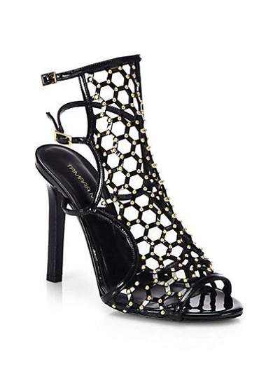 Shop Tamara Mellon Submission Studded Patent Leather Sandals In Black