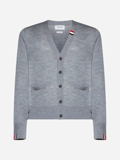 Shop Thom Browne Virgin Wool Cardigan In Light Grey