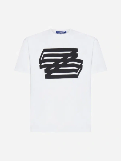 Shop Junya Watanabe Print Cotton T-shirt In White,black