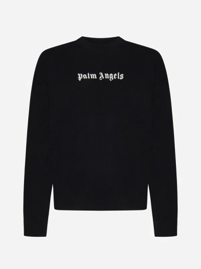 Shop Palm Angels Logo Wool-blend Sweater In Black,white