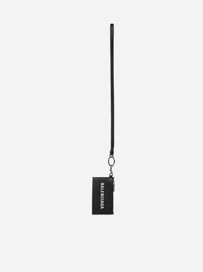 Shop Balenciaga Cash Logo Leather Card Holder In Black,white