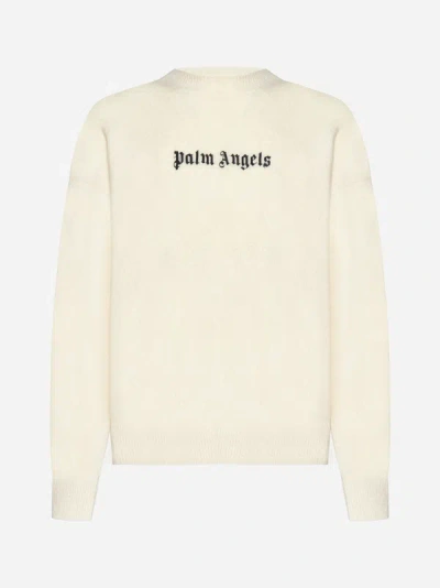 Shop Palm Angels Logo Wool-blend Sweater In Ivory,black