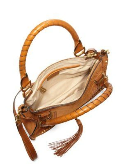 Shop Chloé Marcie Medium Double Carry Suede Bag In Caramel