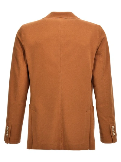 Shop Circolo 1901 Oxford Single Breast Blazer Jacket In Brown