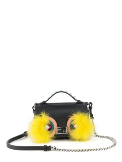 Shop Fendi Micro Studded Leather, Snakeskin & Fox Fur Buggie Baguette In Black-yellow