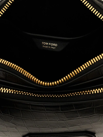 Shop Tom Ford Logo Coconut Leather Shoulder Strap In Black