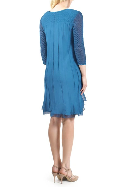 Shop Komarov Fly Away Long Sleeve Chiffon Dress In Blue Dusk