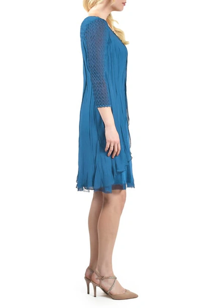 Shop Komarov Fly Away Long Sleeve Chiffon Dress In Blue Dusk