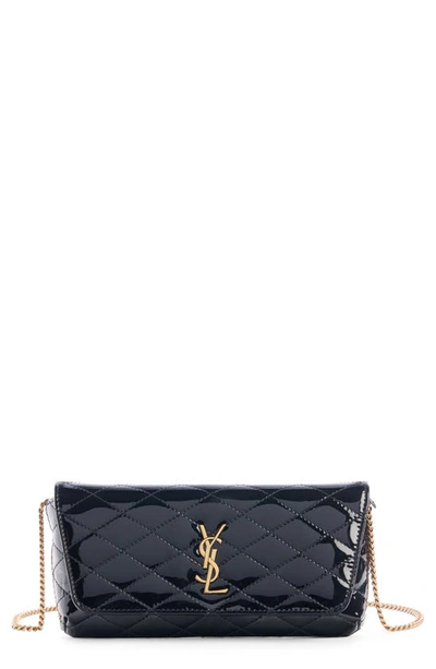 Shop Saint Laurent Gaby Quilted Patent Leather Crossbody Phone Pouch In Nero