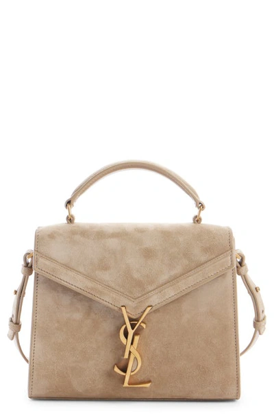 Shop Saint Laurent Mini Cassandra Leather Top Handle Bag In Matt Gold