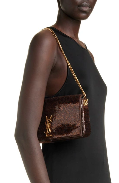 Shop Saint Laurent Kate 99 Sequin Embellished Bag In Cocoa