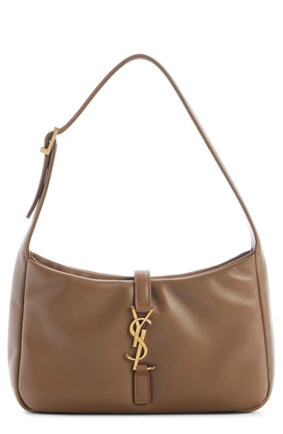 Shop Saint Laurent Le 5 À 7 Padded Leather Hobo Bag In Dark Peanut