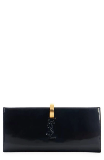 Shop Saint Laurent Slp Patent Leather Frame Clutch In Nero