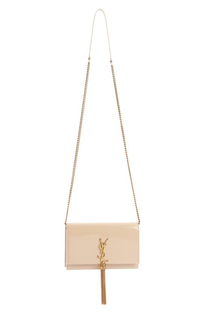 Saint Laurent Kate Small Tassel Ysl Wallet On Chain In Patent Leather In Nude Pouder