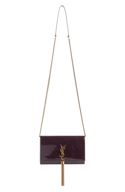 Saint Laurent Kate Small Tassel Ysl Wallet On Chain In Patent Leather In Dark Red Wine