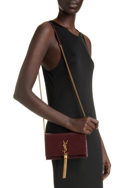 Saint Laurent Kate Small Tassel Ysl Wallet On Chain In Patent Leather In Dark Red Wine