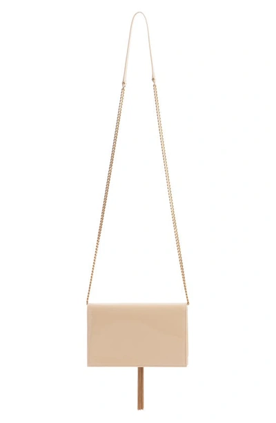 Saint Laurent Kate Small Tassel Ysl Wallet On Chain In Patent Leather In Nude Pouder